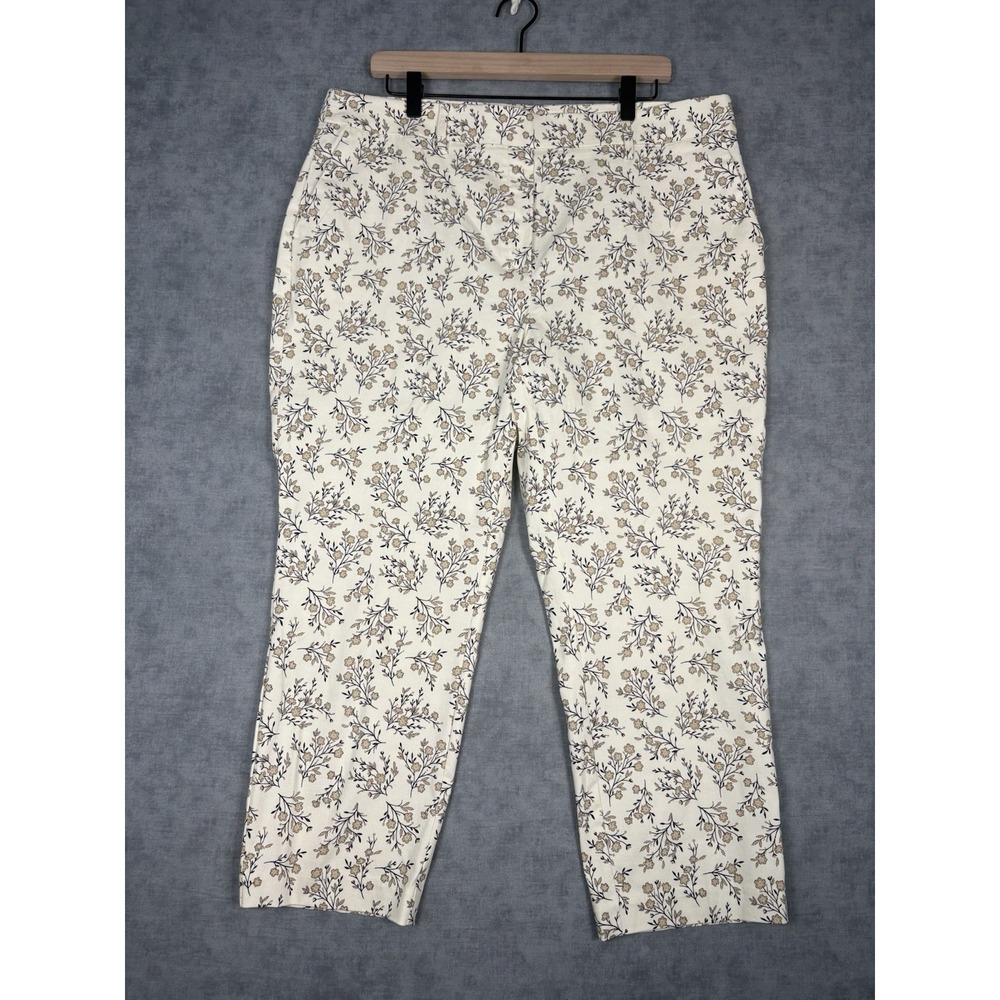 Jules & Leopold Pants Womens XL Floral Stretch Ankle Crop Ivory Pull On